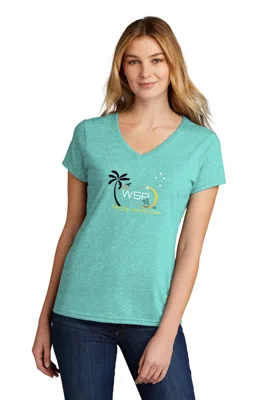 2024 WSP V Neck Womens Vivd Teal Heathe T Shirtr
